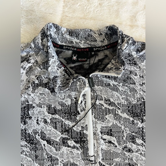 Spyder Active Women’s Quarter Zip Mock Neck White/Black/Grey Camo Pullover - Picture 4 of 5